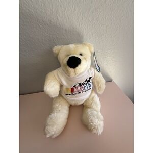Collectible Vintage Nascar White Plush Stuffed Teddy Bear NWT